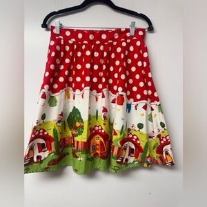 Retrolicious Gnomeville Red White Polka Dot Pleated A-Line Skirt Small Made USA